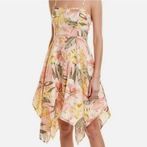 Joie Floral Phara Asymmetrical Dress | Size 0 | Pink Yellow Green | Tropical